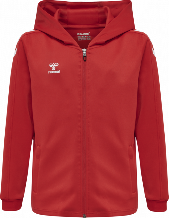 Hummel - Core Xk Poly Hoodie With Zipper Jr - True Red & blanco